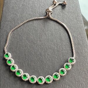 Bolo Style Sterling Silver and Emerald Crystal Bracelet